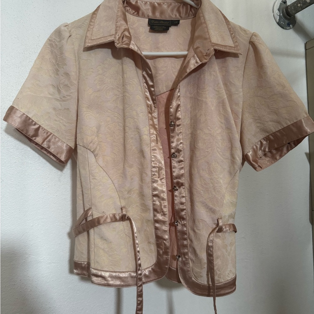 Elegant Beige Blouse with Satin Trim